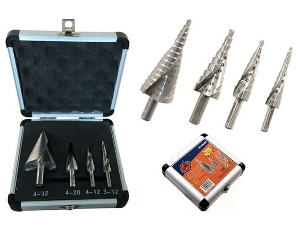 Set di 4 frese coniche allargafori a gradino in acciaio 3-12 4-12 4-20 4-32 mm