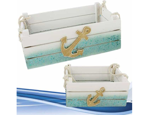 2x Cassetta Multiuso Cassettina Decorativa in Legno Decoro Nautico Tema Mare