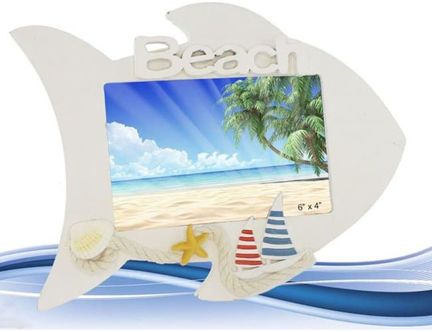 Cornice Portafoto Rettangolare Tema Mare Decorativo Pesce 20x25cm Foto 10x15cm