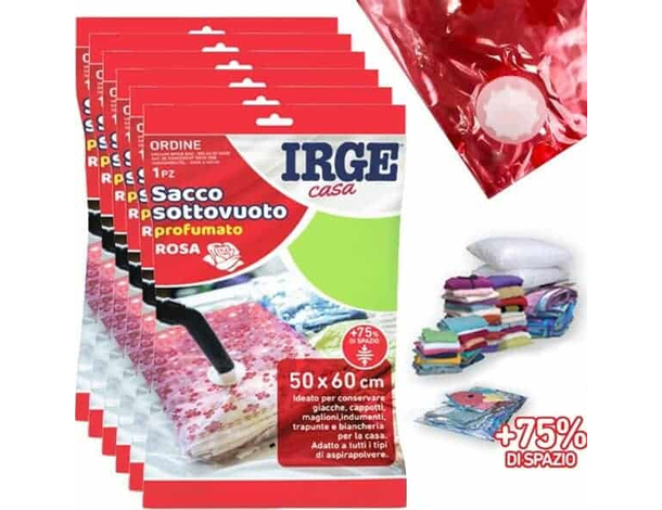 6x Sacchetti Buste Salvaspazio Sottovuoto Profumo Rosa Armadio 50x60cm Abiti