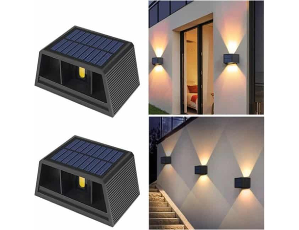 2x Luci a Led Energia Solare Luce da Parete Faro Applique Lampada Esterno Calda
