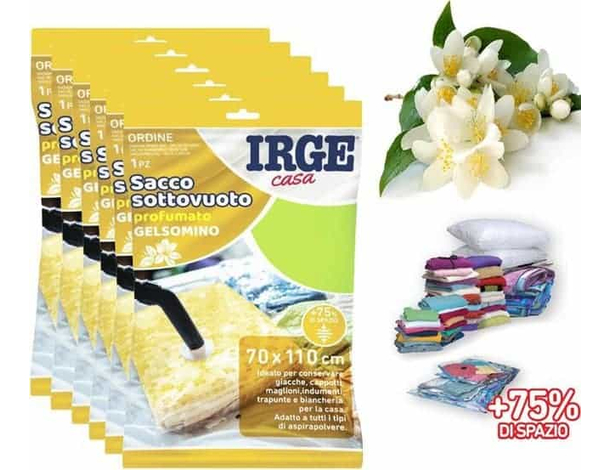 6x Sacchetti Buste Salvaspazio Sottovuoto Profumo Gelsomino 70x110 Abiti