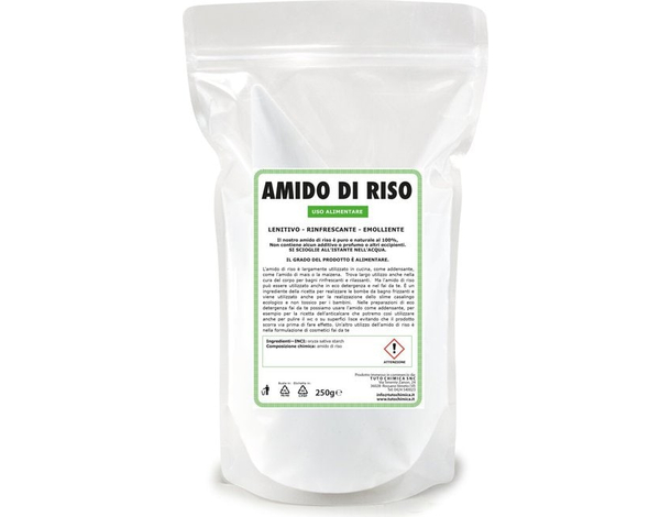 Amido di riso multiuso addensante cosmetici pulizie bagno bambini busta 250gr