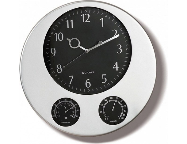 Orologio da Parete con Igrometro e Termometro Cucina Casa 35,5 cm Bianco e...