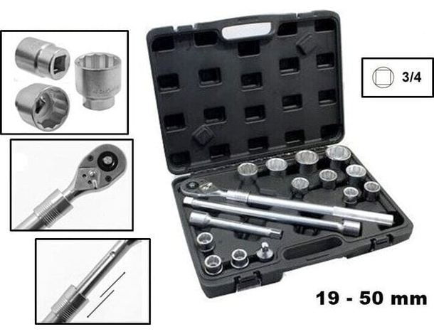 Set chiave allungabile + bussole da 3/4 16 pezzi 19-50mm per camion e trattori