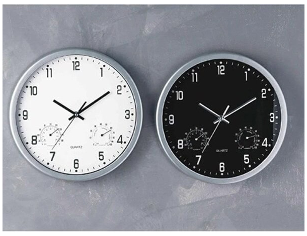 Orologio da Parete Igrometro e Termometro Incorporato 30cm Bianco e Nero Casa...