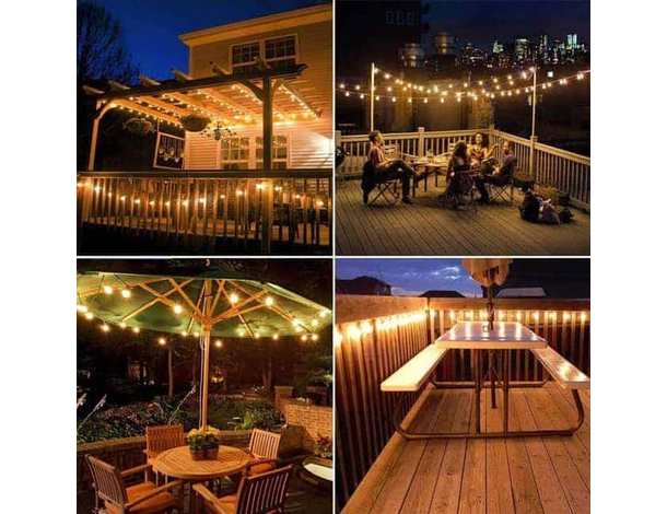 Catena Luminosa Esterno 10 Lampadine E27 Luce LED Calda Cavo 3.8mt...