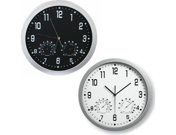 Orologio da Parete Igrometro e Termometro Incorporato 30cm Bianco e Nero Casa...