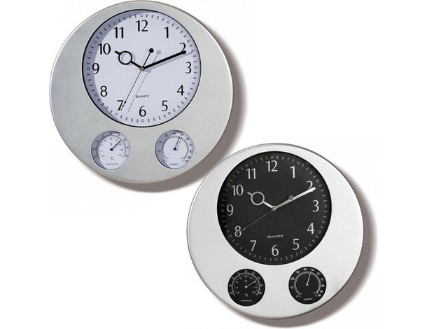 Orologio da Parete con Igrometro e Termometro Cucina Casa 35,5 cm Bianco e...