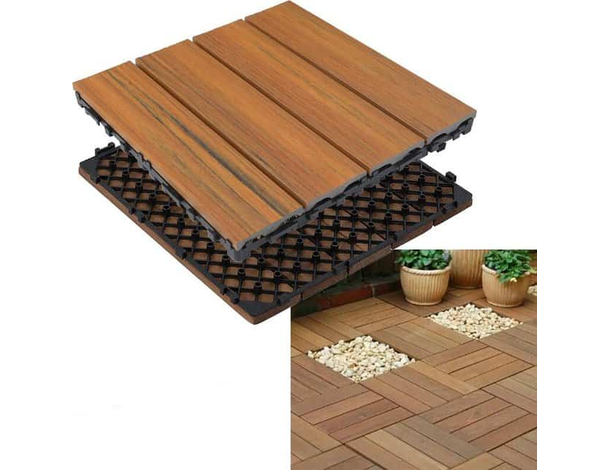 12x Piastrelle per Pavimento Esterno in Legno Montaggio a Incastro 30X30cm