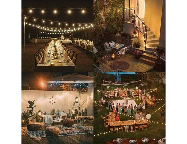 Catena Luminosa Esterno 10 Lampadine E27 Luce LED Calda Cavo 3.8mt...