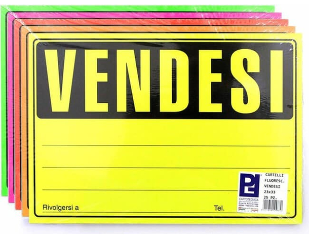 25x Cartello Targa Segnale Vendesi 23x33cm Segnaletico Carta Fluorescenti