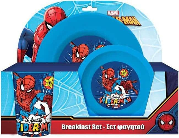 Set Pappa da 3PZ Spiderman Piatto Ciotola Tazza Pranzo Scuola Bambini Bicchiere