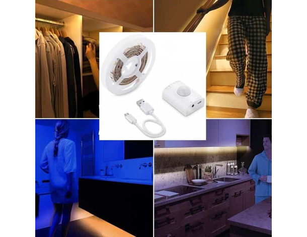 Striscia LED con sensore movimento per interni scala 2m batteria luce calda USB