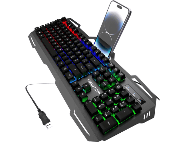 Tastiera gaming con layout italiano LED arcobaleno e foro porta cellulare