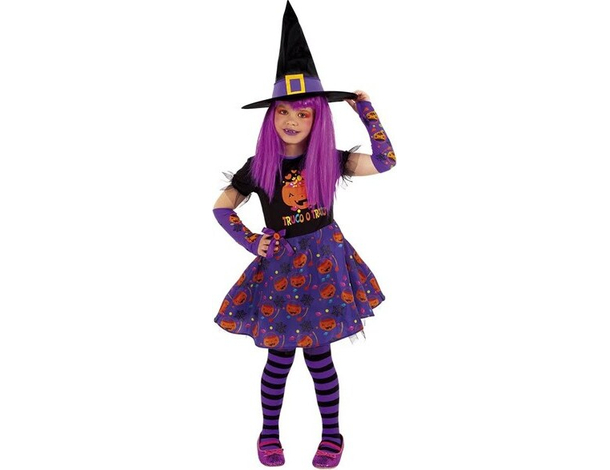 Costume Carnevale strega Candy travestimento bambina 3-8 anni halloween festa...