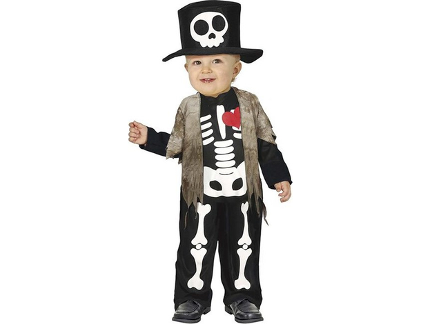 Costume Carnevale scheletro travestimento bambino 12-24 mesi halloween festa...