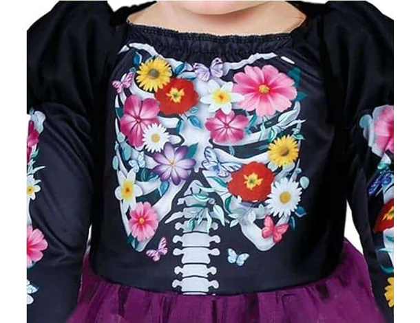 Costume Carnevale scheletro messicano vestito La Muerte bambina 12-24 mesi...