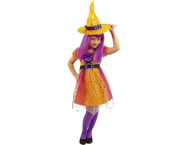 Costume Carnevale strega arancione travestimento bambina 3-8 anni halloween...