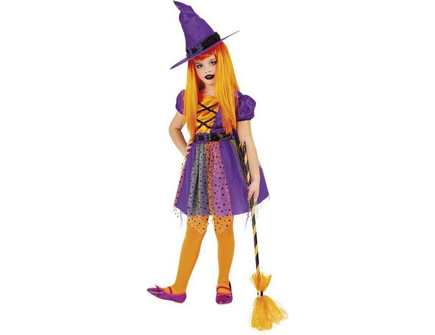 Costume Carnevale strega arancione travestimento bambina 3-8 anni halloween...