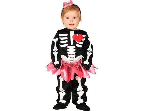 Costume Carnevale scheletro travestimento neonata 6-12 mesi halloween festa...