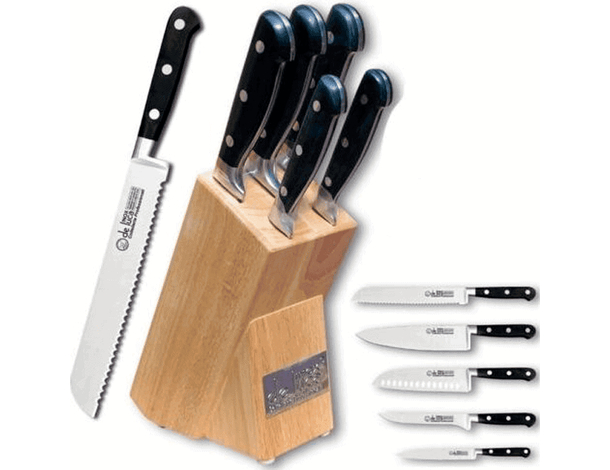 Ceppo in legno massello porta coltelli 5 pezzi coltello inox 'Linea Forgiato'