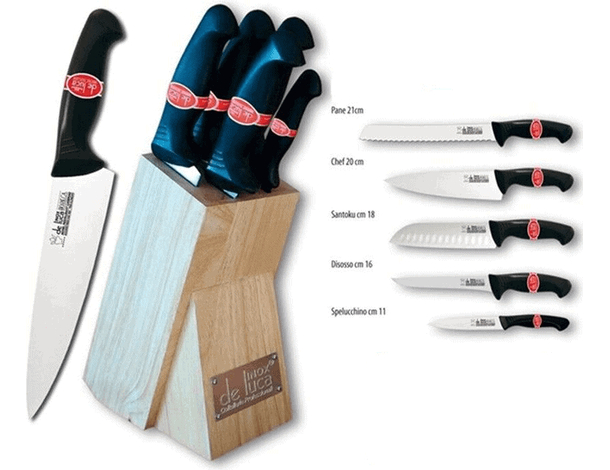 Ceppo in legno massello porta coltelli acciaio inox 5 pezzi 'Linea Ho.Re.Ca'
