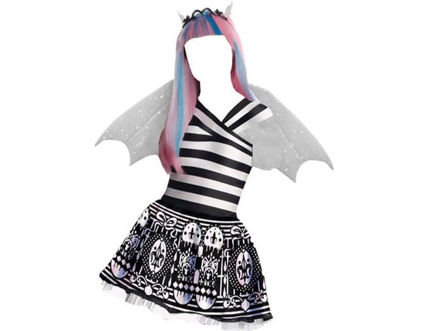 Costume Carnevale Monster High Rochelle Goyle travestimento bambina S-M festa...