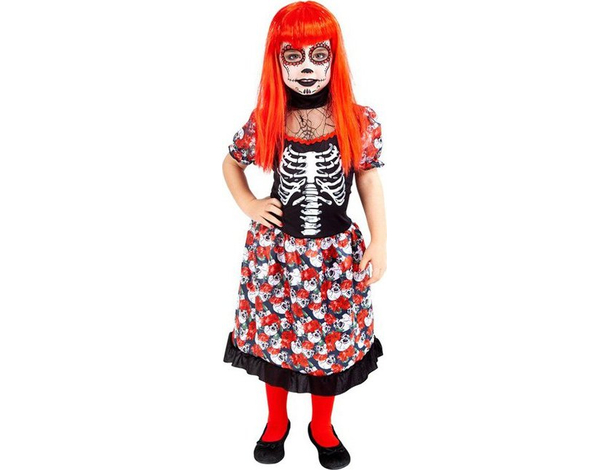 Costume Carnevale scheletro messicano vestito La Muerte bambina 5-13 anni (M...