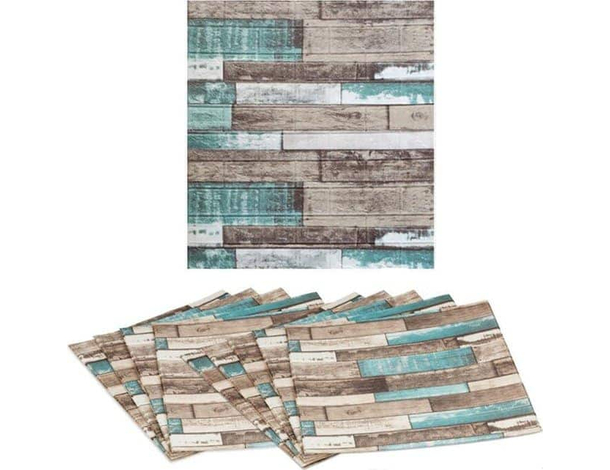 5x Pannello adesivo 3D 70x70cm carta da parati parete mattoni effetto legno blu