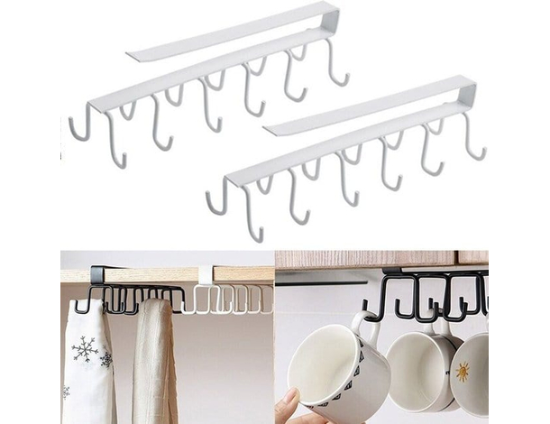 2x Appendino Porta Tazze Sottoripiano 12 Ganci Tazzine Sotto Mensola Mug bianco