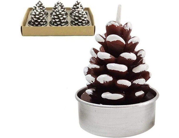 6x Candeline Natalizie Pigna Innevata Decorative Casa con Neve Feste Natale