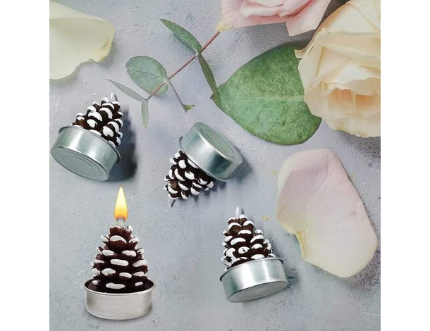 6x Candeline Natalizie Pigna Innevata Decorative Casa con Neve Feste Natale...