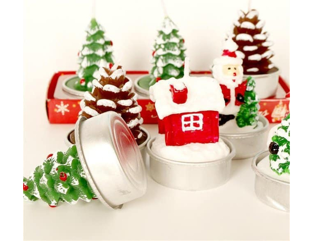 6x Candeline Natalizie Pigna Innevata Decorative Casa con Neve Feste Natale...