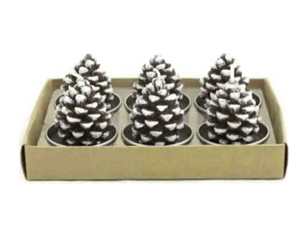 6x Candeline Natalizie Pigna Innevata Decorative Casa con Neve Feste Natale...