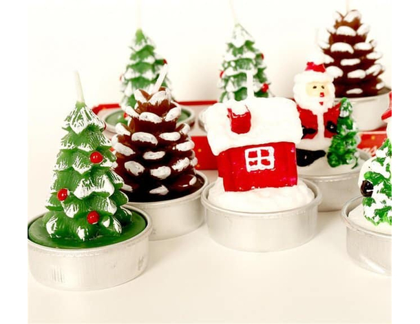 6x Candeline Natalizie Pigna Innevata Decorative Casa con Neve Feste Natale...