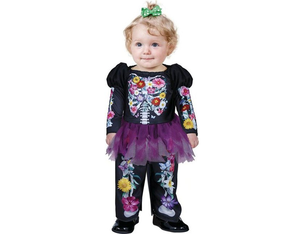 Costume Carnevale scheletro messicano vestito La Muerte bambina 12-24 mesi...