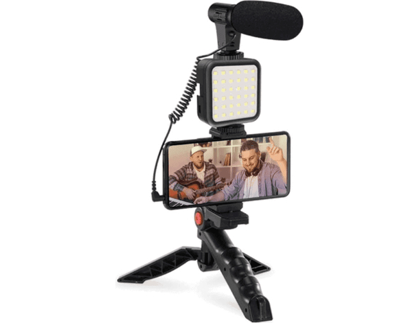 Kit Vlogger 4 in 1 con microfono luce 36 Led supporto per telefono su treppiede