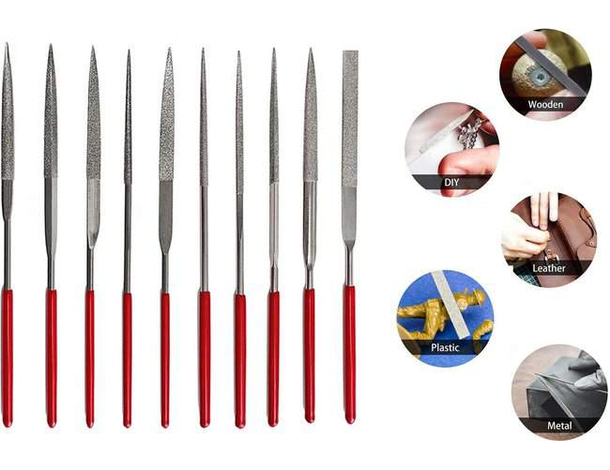 Set 10 Lime ad Ago di Precisione Diamantate 3x140mm Raspe per Metallo Legno...