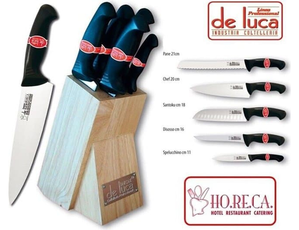 Ceppo in legno massello porta coltelli acciaio inox 5 pezzi 'Linea Ho.Re.Ca'...