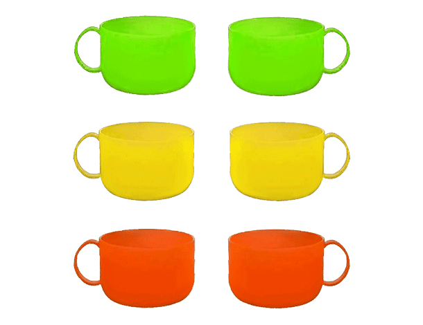 Set 6 tazze tazzone tazza colazione in plastica 3 colori sunny 600 cc famiglia