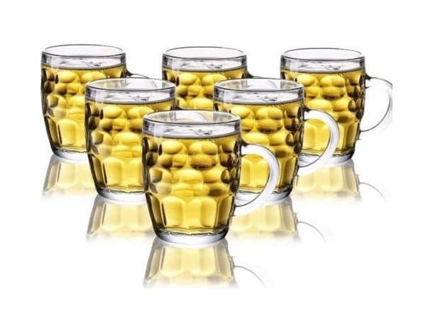 6x calici birra con manico 30 cl tazze colazione in vetro confezione boccali