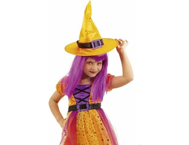 Costume Carnevale strega arancione travestimento bambina 3-8 anni halloween...