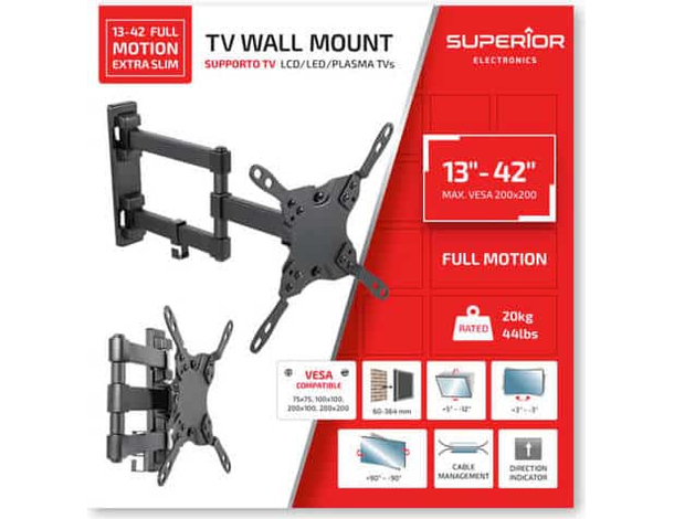 Supporto TV 13-42 Full Motion Extra Slim LCD LED PLASMA max 20 Kg SUPSTV010...