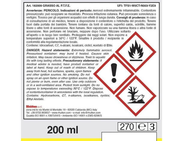 Grasso al PTFE Bomboletta Spray da 200 ml Lubrificante Antigrippante Motore...