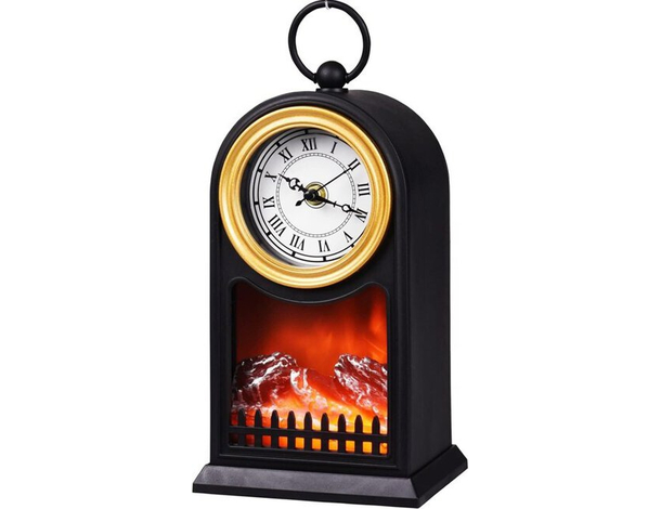 Lampada da Tavolo Lanterna Led Effetto Fuoco Camino con Orologio 25x14x40 cm