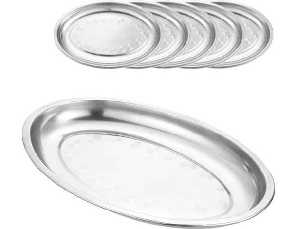 5x Vassoio Piatto Ovale In Acciaio Inox Portata Servizio Cucina da 23 a 45 cm...