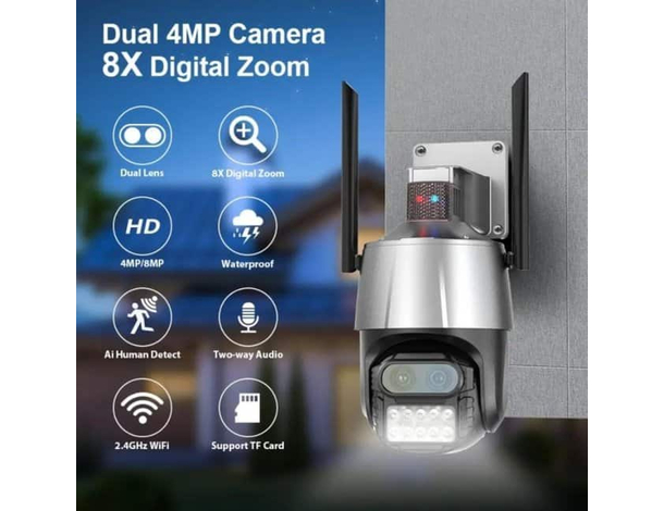 Telecamera 4MP 4K Esterno Wi-Fi PTZ 2 Obiettivo 8x Zoom Videosorveglianza...