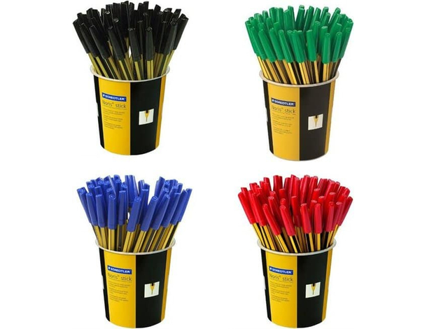 50x Penna a Sfera Noris Stick Punta 1mm Rosso Verde Nero Blu Scuola Ufficio...