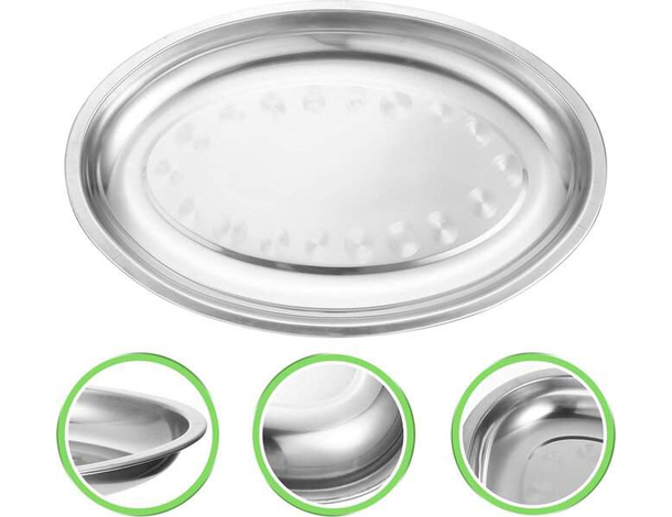 5x Vassoio Piatto Ovale In Acciaio Inox Portata Servizio Cucina da 23 a 45 cm...